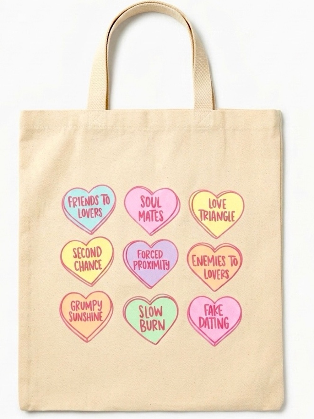 Out of Print OS Tote Bag Sweet Tropes Conversation Hearts Cream